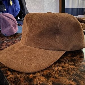 Vintage sueded brown leather LL Bean baseball hat. Made In USA. union made